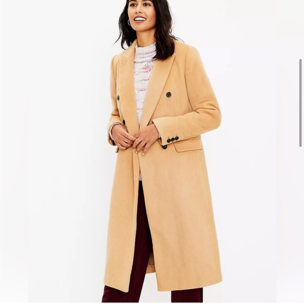 LOFT camel double breasted winter coat, long